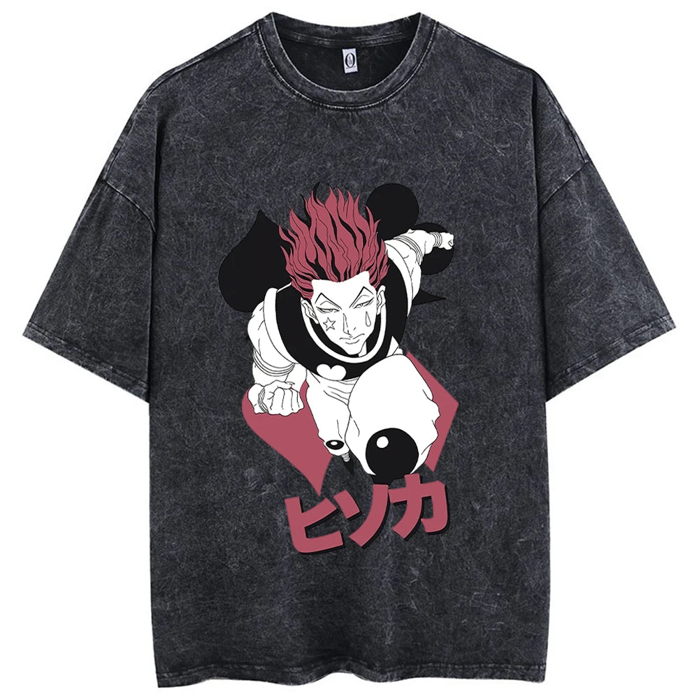 Anime Hunter x Hunter T Shirt Vintage Washed Phantom Troupe T-shirts Oversized Streetwear Manga Chrollo Lucilfer Tops Tees Man