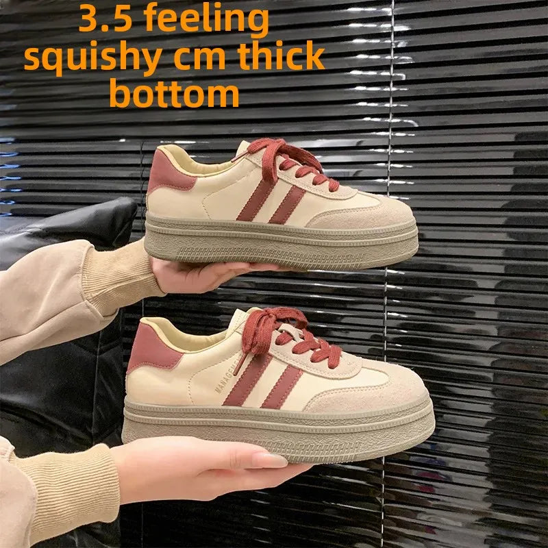 Women's Casual Sports Shoes Spring New Style Versatile Lightweight Lace-Up Mesh Thick Bottom Foot-Extending Dad Sneakers