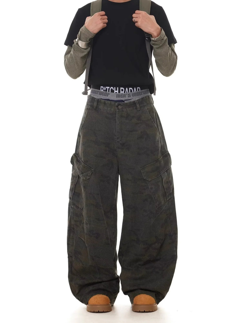 American Retro Multi-pocket Camouflage Silhouette Scimitar Jeans Niche Baggy Wide-leg Sickle Casual Pants Hoodies Men's Clothing