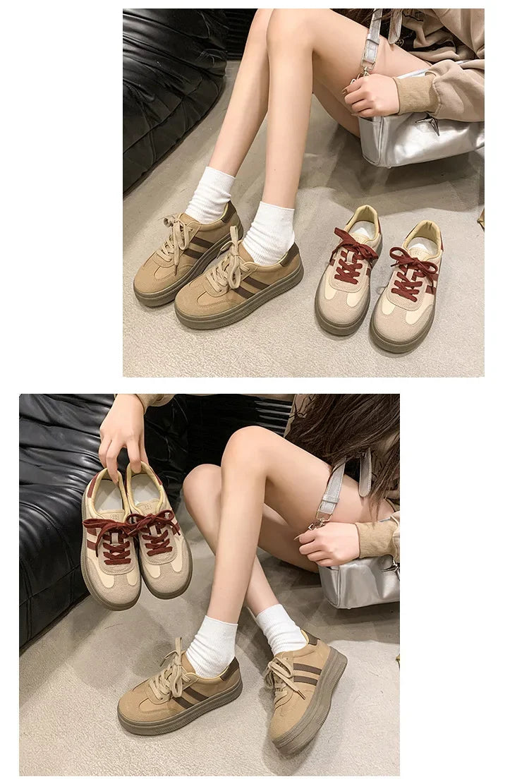 Women's Casual Sports Shoes Spring New Style Versatile Lightweight Lace-Up Mesh Thick Bottom Foot-Extending Dad Sneakers