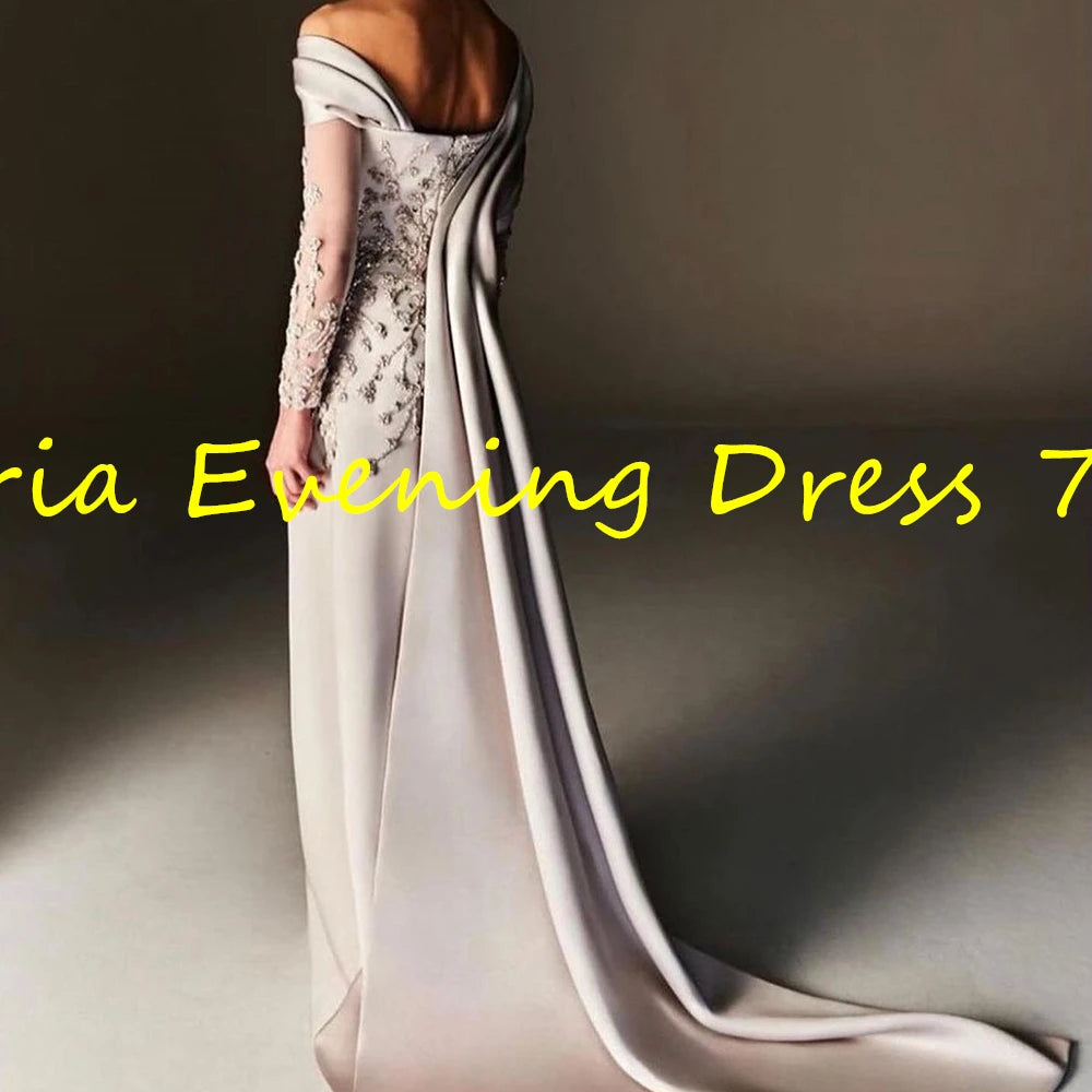 Customized Fashion Straight Floor Length Strapless Jersey Long Sleeves Evening Dress Classic Photo Color vestidos para mujer