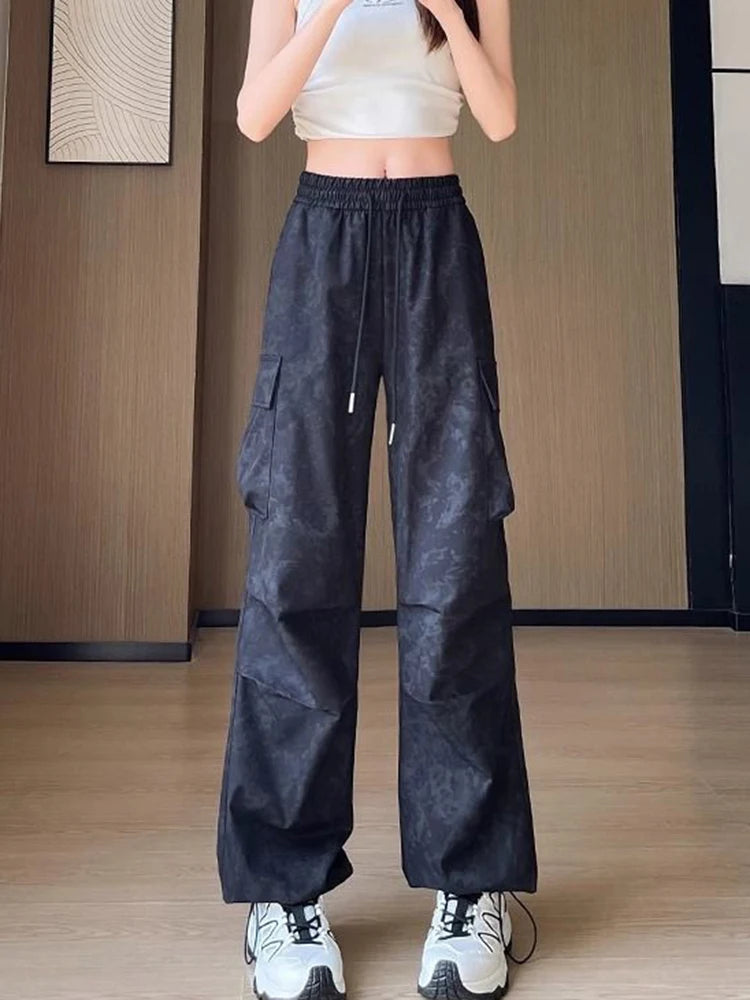 Zoki Tie Dye Streetwear Cargo Pant Women Vintage Loose High Waist Y2K Trousers Harajuku American Casual Summer Bf Wide Leg Pants