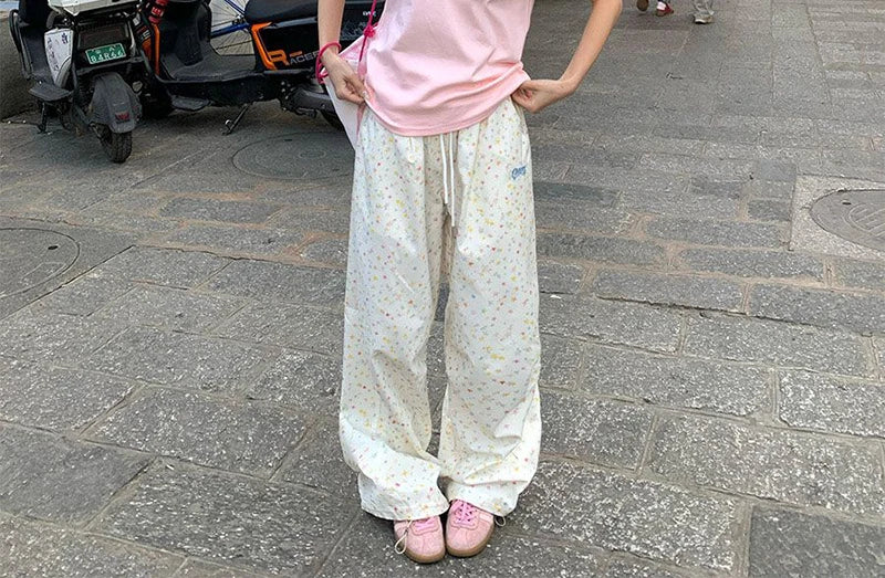 Zoki Stars Print Letter Cargo Pants Women Sweet Fashion High Waist Wide Leg Trousers Casual Loose Preppy Style Female Cute Pants