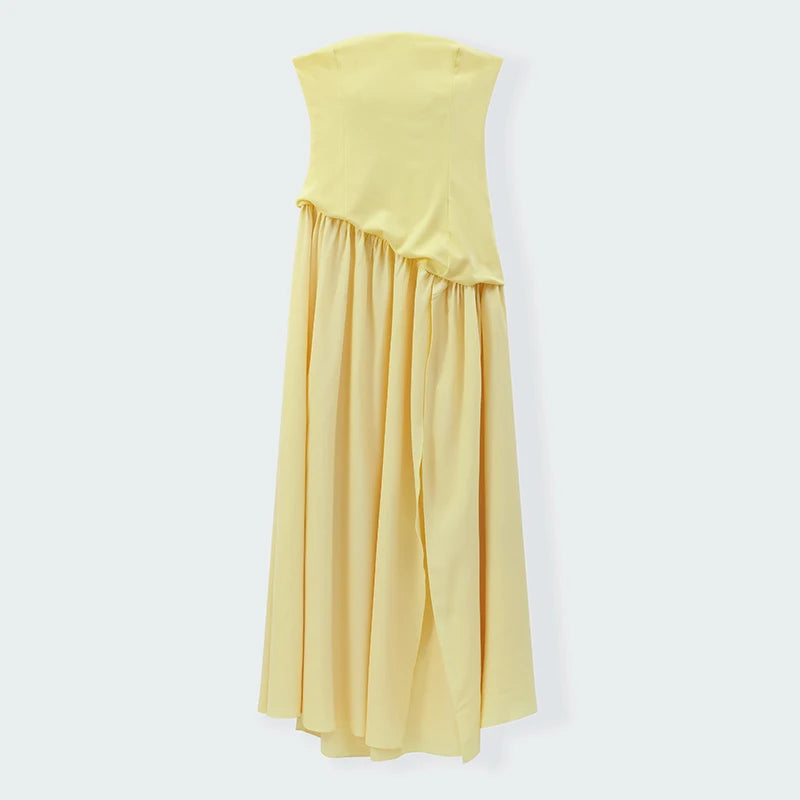 Butter Yellow Scarf Neck Split Long Dress Women Elegant Strapless Slim Fit High Waist Vestidos 2025 Lady Evening Party Gowns New
