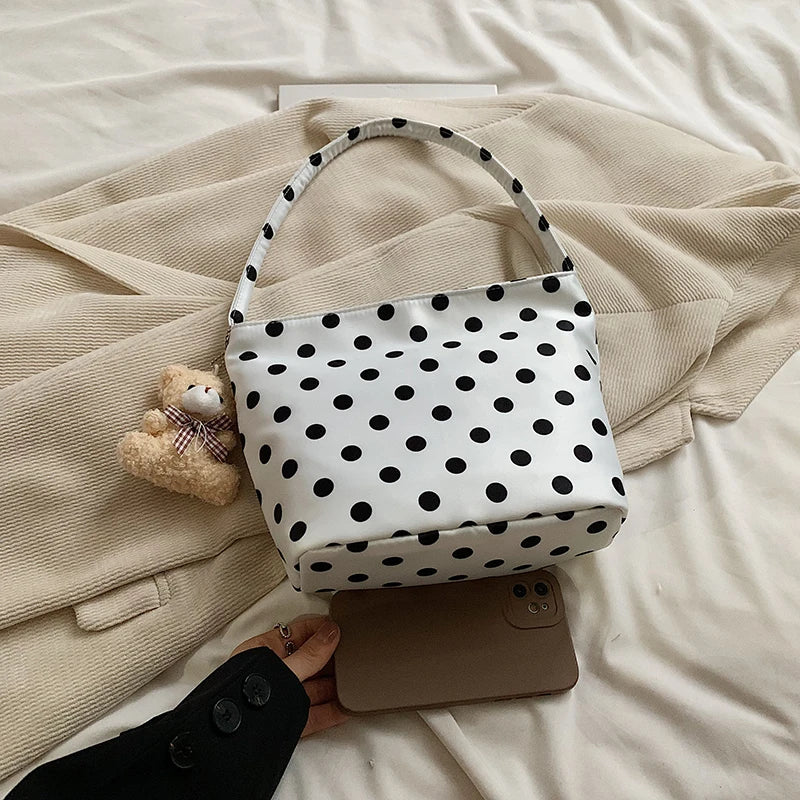 1pcs pure color polka dot shoulder bag fashion armpit bag bucket bag comes with pendant