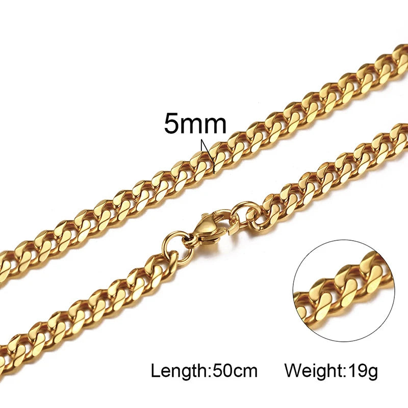 3/5/7/9/11MM Cuban Chain Necklaces for Men Women,Stainless Steel Curb Link Chain Collar,Jewelry Gift for Dad Husband BFF