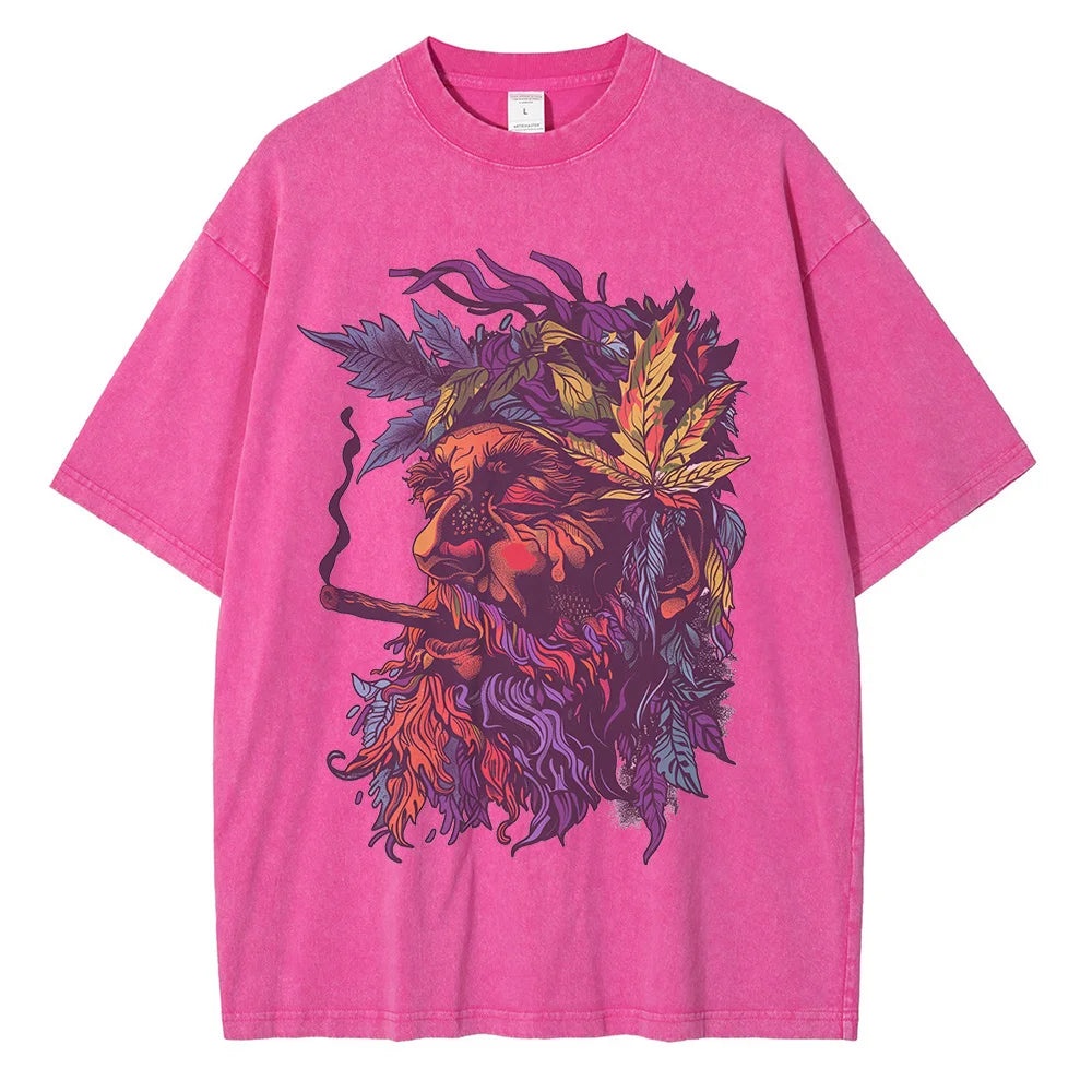 230GSM Pure Cotton Batik Washed Graphic T-shirts Psychedelic Hippie Printed T-shirt Drop Shoulder Vintage Oversized T-shirt