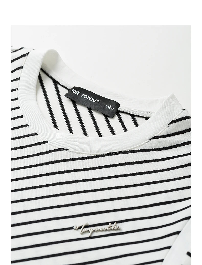 TOYOUTH Women Short Sleeve Striped T shirt 2025 Spring New Tops 8521021