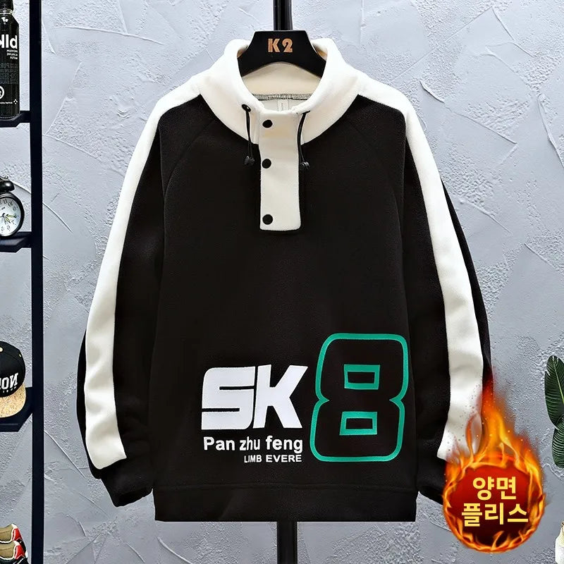 Thiened Fce Hoodie Sweatirt f High Collar Youth Winter Base Layer irt for 3-5 Years Old Boys Casual Print Polye...