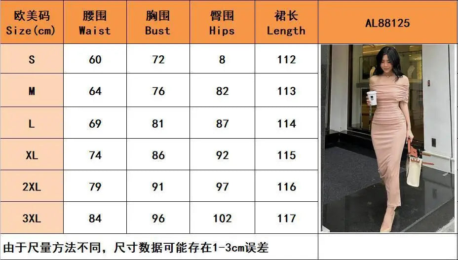 Spring European and American One Shoulder Pleated Dress Slim Fit and Slim Slim Slim Split Bottom Dress Long Dres