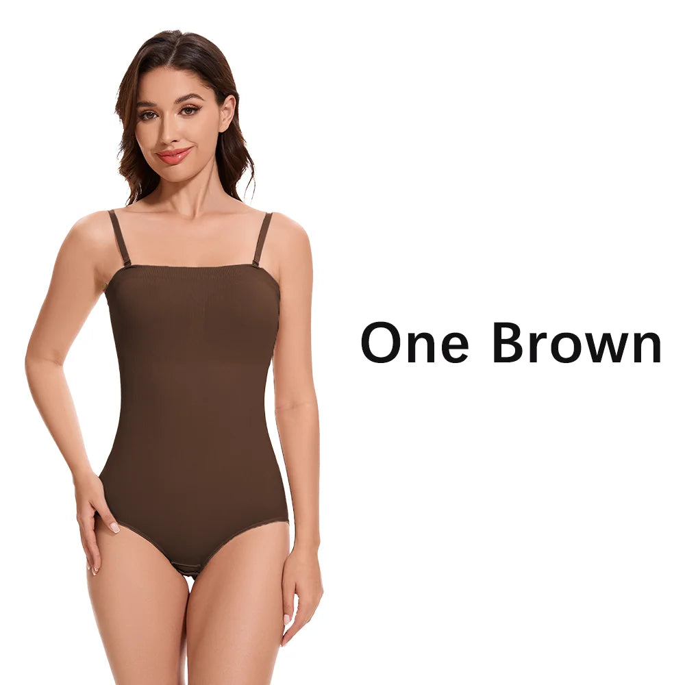 1 Piece Women Shapewear Bodysuit Removeable Shoulder Strap Body Shaper Seamless Tummy Control Slimming Flat Belly for Underwear