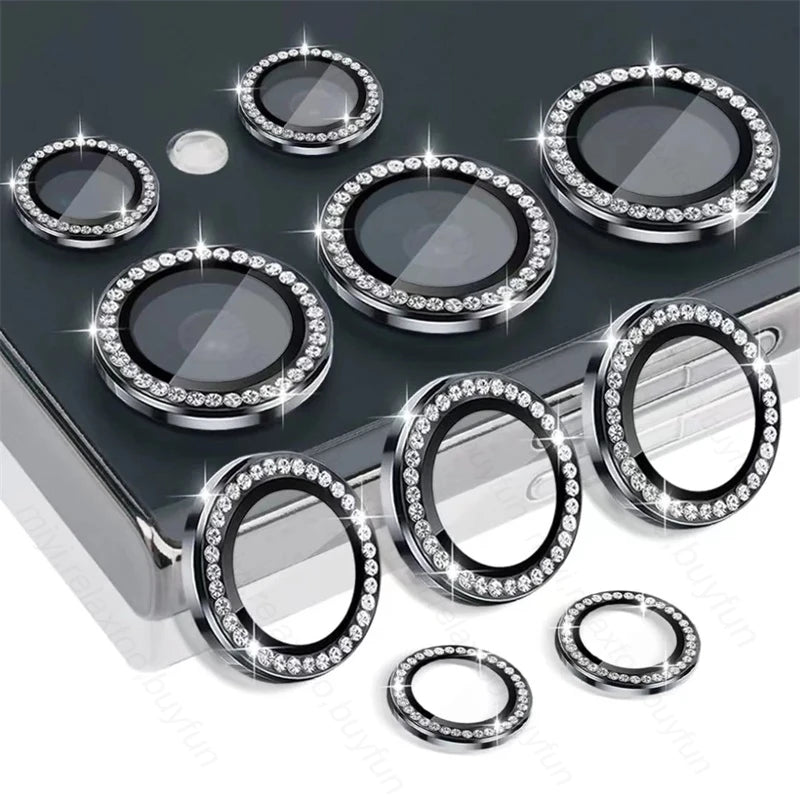 Bling 3D Diamond Metal Camera Ring Protector For Samsung S25 S24 Plus S23 S22 Ultra S 23 25 5G HD Tempered Glass Alloy Lens Cap