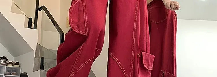 Streetwear Casual Cargo Pants for Women 2025 New Bottoms Straight Trousers Fashion Pockets Korean Pantalon Femme