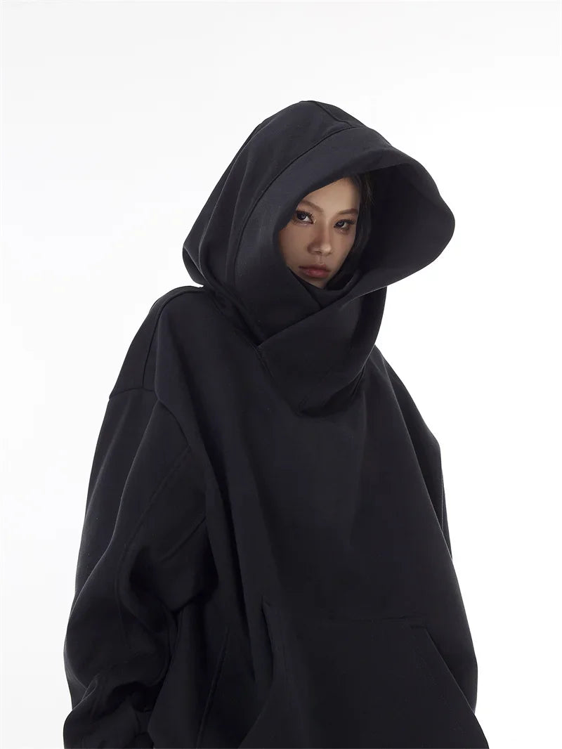 Autumn Solid Color Ninja Turtleneck Hoodies For Men Y2K Vintage Fleece Sweatshirts Hip Hop Japanese Streetwear Oversized Hoodie