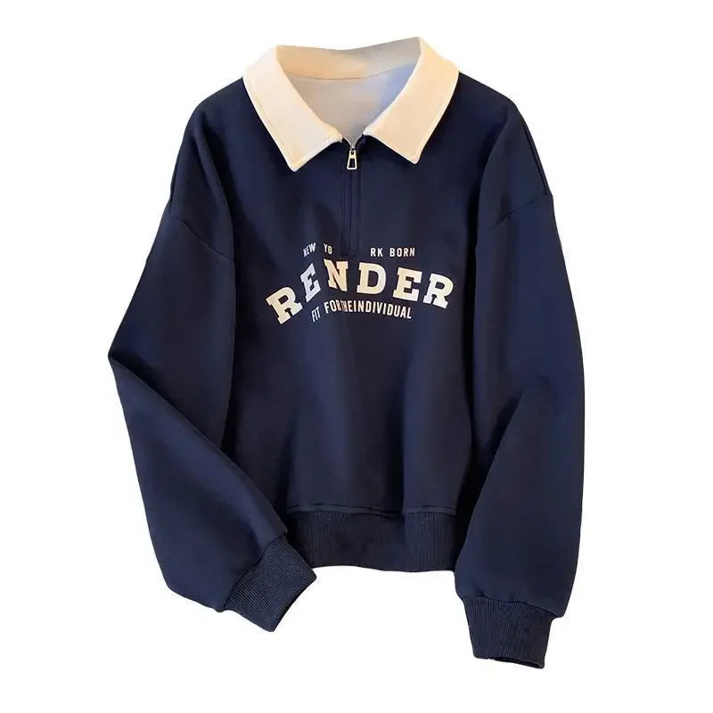 Women's Polo Collar Sweatshirt 2024 Spring Autumn New Color Block Long Sleeve Thin Style Student Top Jacket Foreign Trade