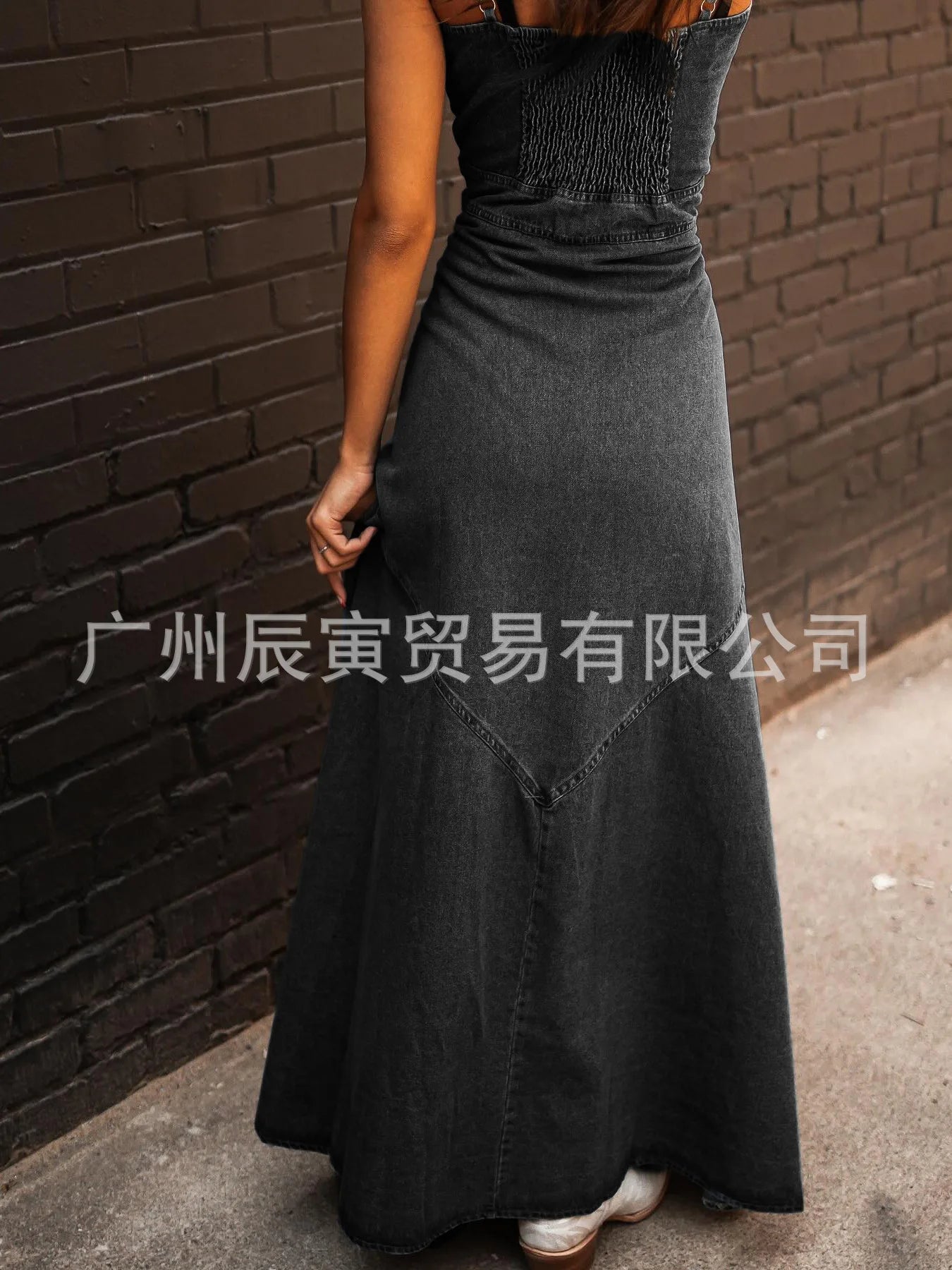 Europe and The United States Retro Wash Do Old Denim Halter Slim Single-breasted Big Swing Dress for Women's Summer Vestidos