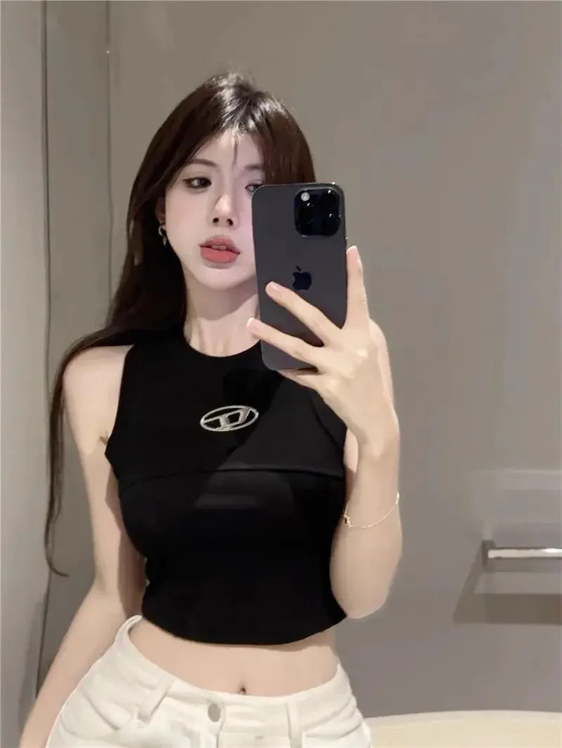 Summer Slim Fit Strapless Vest Women's Sleeveless Top Inner Wear Outerwear Design Casual Short T-Shirt for Young Girls