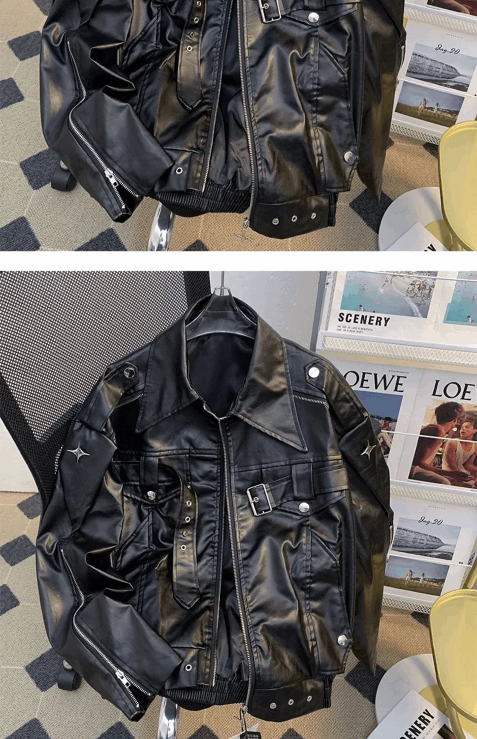 Niche deconstruction Heavy Industry leather jacket for men Spring and autumn design sense loose short motorcycle leather jacket