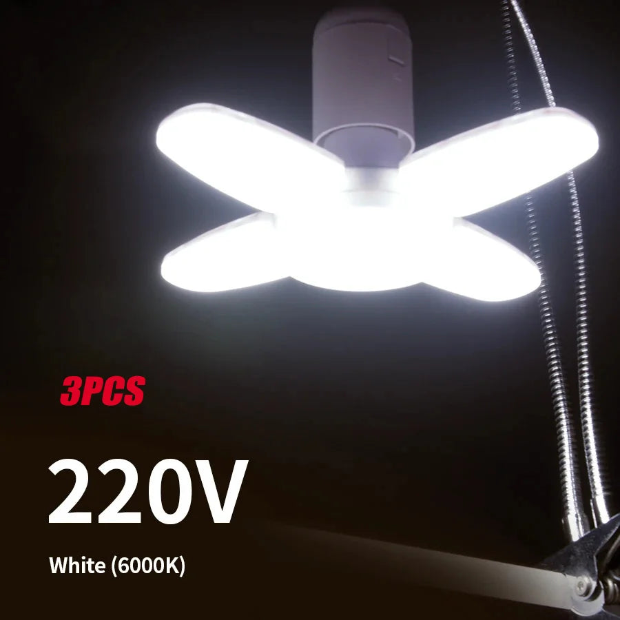 E27 Foldable Fan Shape LED Bulb Lamp  220V 110V 40 LEDs Light Bulbs For Home Ceiling Lamp Warehouse Garage  White Light 6500