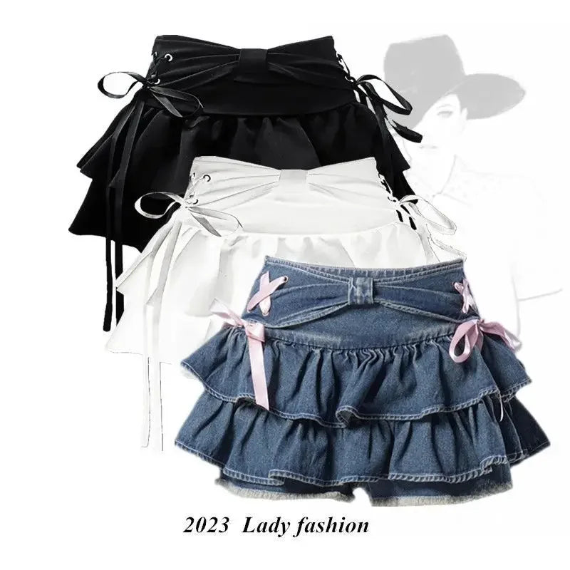 Pure Desire Mini Dress Bow Tied One Hundred Pleated Skirt Slimming A- line Sensibility Summer Skirt Anti-exposure Pants