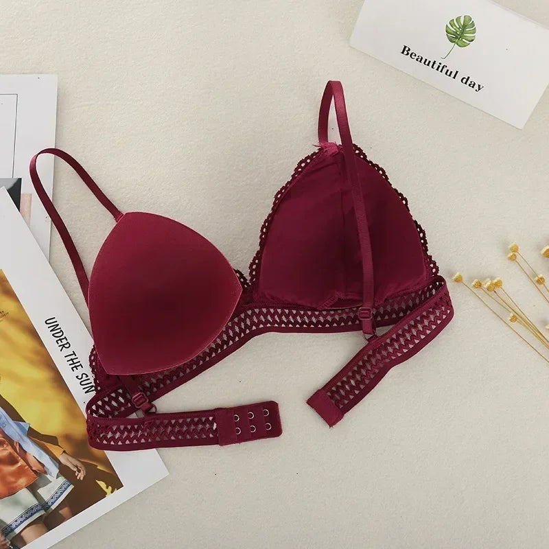 Lace Underwear Female Thin Section Bra Sexy Backless Lingerie Solid Color Embroidery Hollow Tube Top Black/RedWhite Bandeau Top