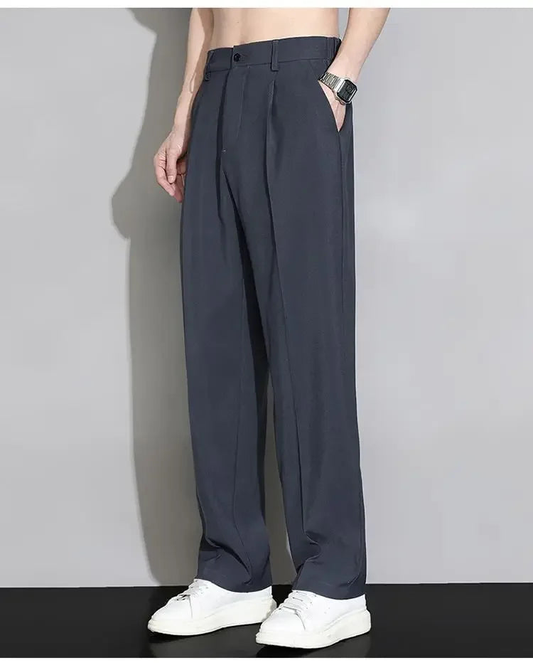 Summer Solid Color Fashion Straight Pants New Man High Street Casual Zipper Pockets Button Loose Korean Style All-match Trousers