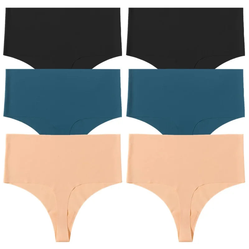 WarmSteps 6Pcs/Set High Waist Soft Women's Thongs Panties Traceless Slip Silk Female Lingerie Casual Yoga Underwear for Ladies