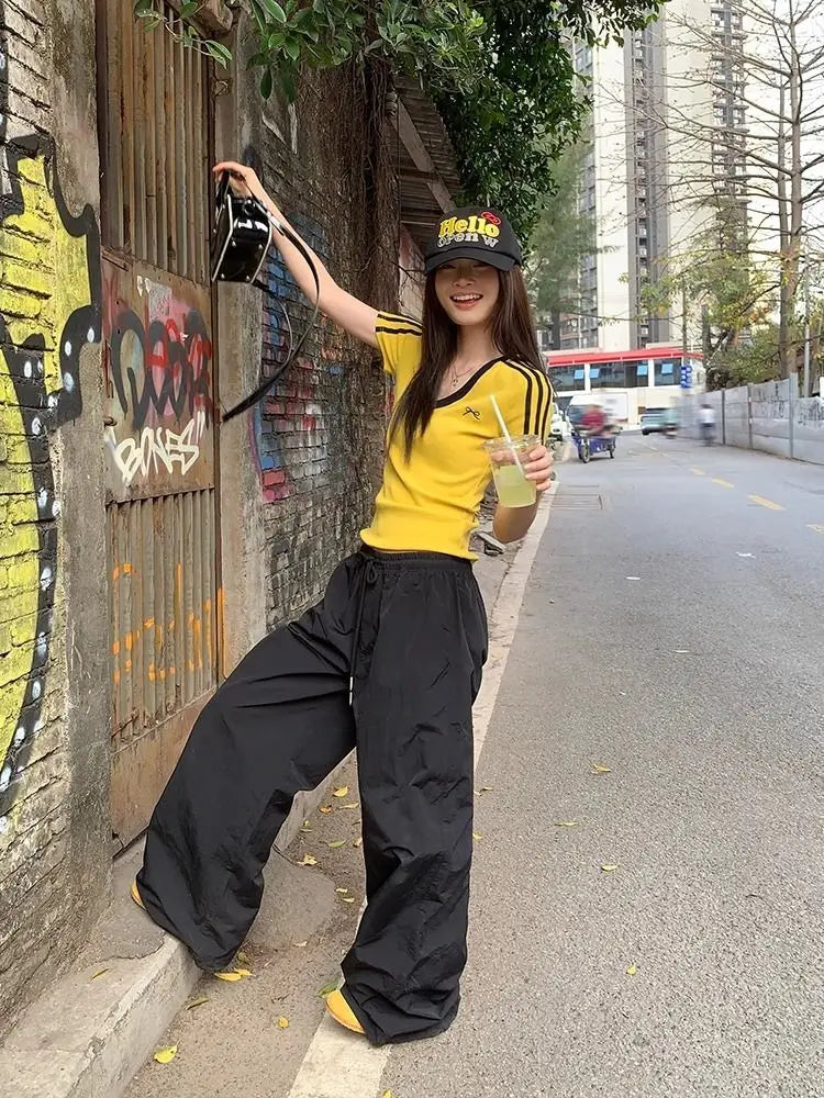 Women Clothing Summer Fashion Casual Striped Color Blocking V-neck Ladies Ladies Simplicity All-match Appear Thin Short Sleeve