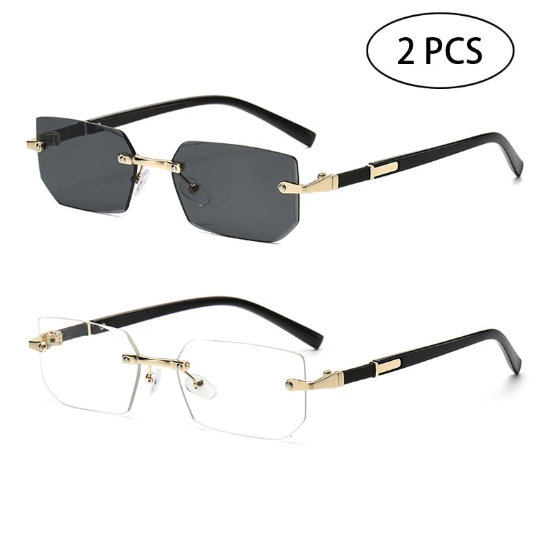 Trendy Rimless Sunglasses for Men Women Fashion Frameless Rectangle Sun Glasses Retro Shades Summer Traveling Eyewear UV400