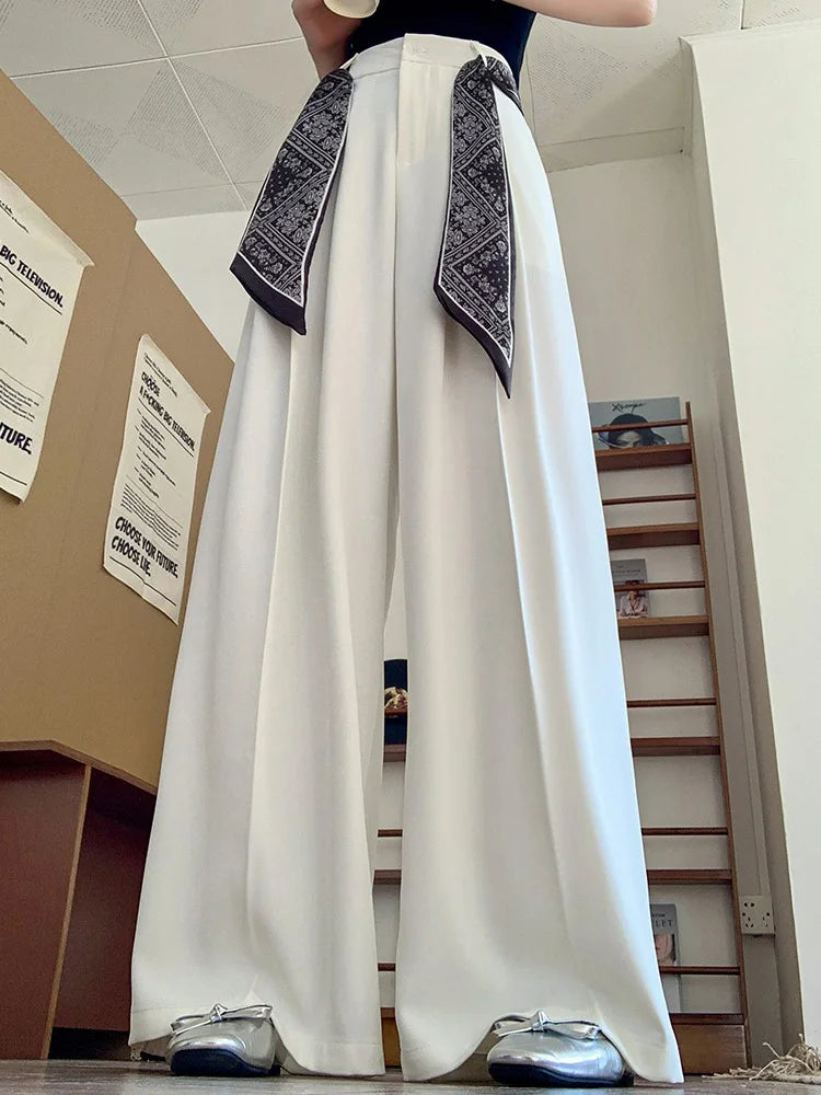 Zoki Chic Lace Up Suit Wide Leg Pant Women Elegant Loose High Waist Bow Trousers Korean Fashion Female Casual Sweet Pants New