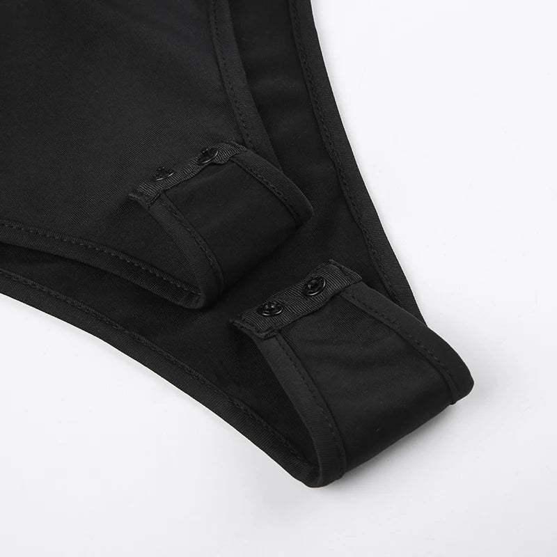 Rockmore Hollow Out Bodysuit Rave Clubwear Lingerie Enchanting Sexy Body Overalls Tops Women Streetwear Backless Jumpsuit Black