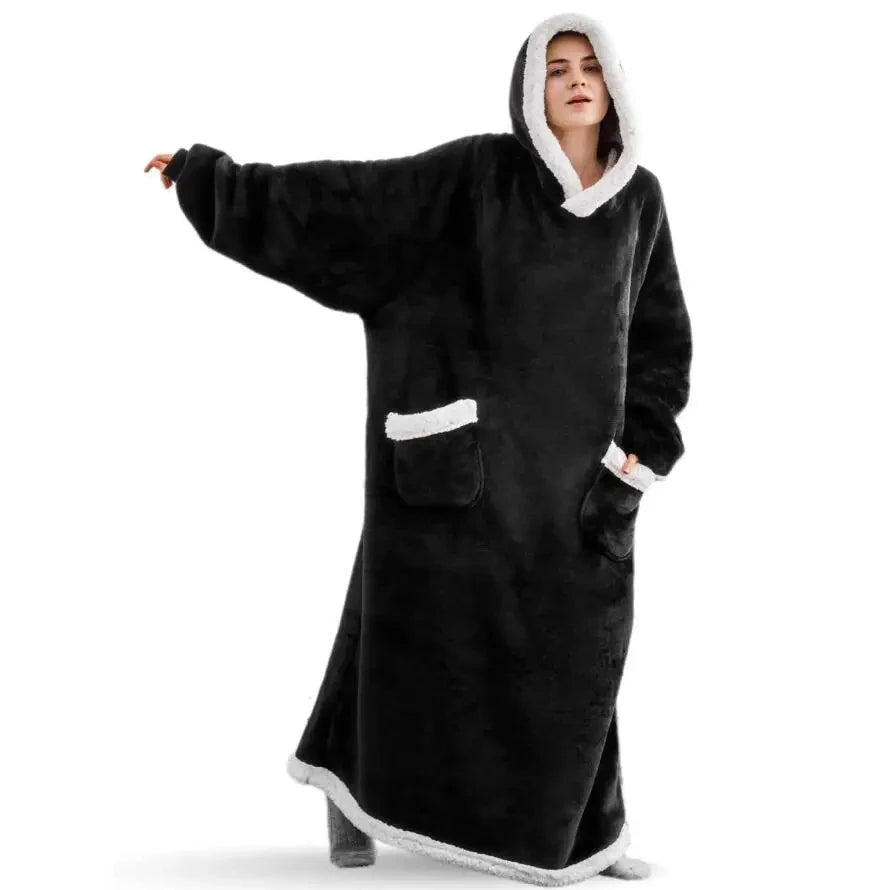 2024 Winter Super Long Flannel Blanket Winter Hoodies Sweatshirt Women Men Pullover Fleece Giant TV Oversized Blanket