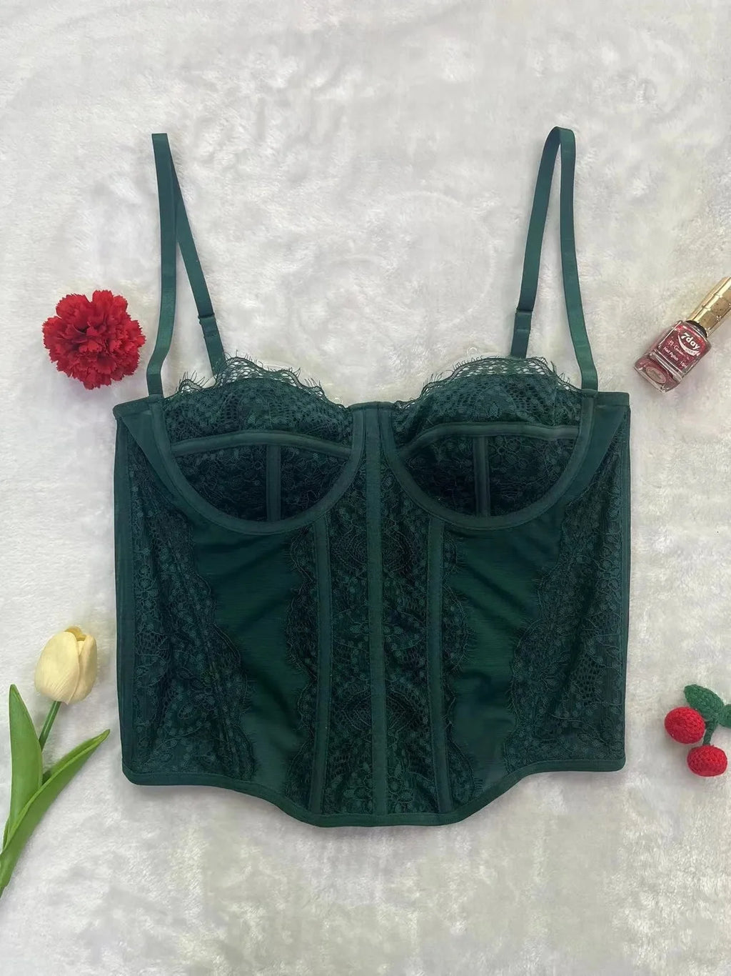 Sexy Gathered Tight Fitting Corset Top Lace Trimmed Transparent Pure Desire Tank Top Polyester Fiber Material From China Mainlan