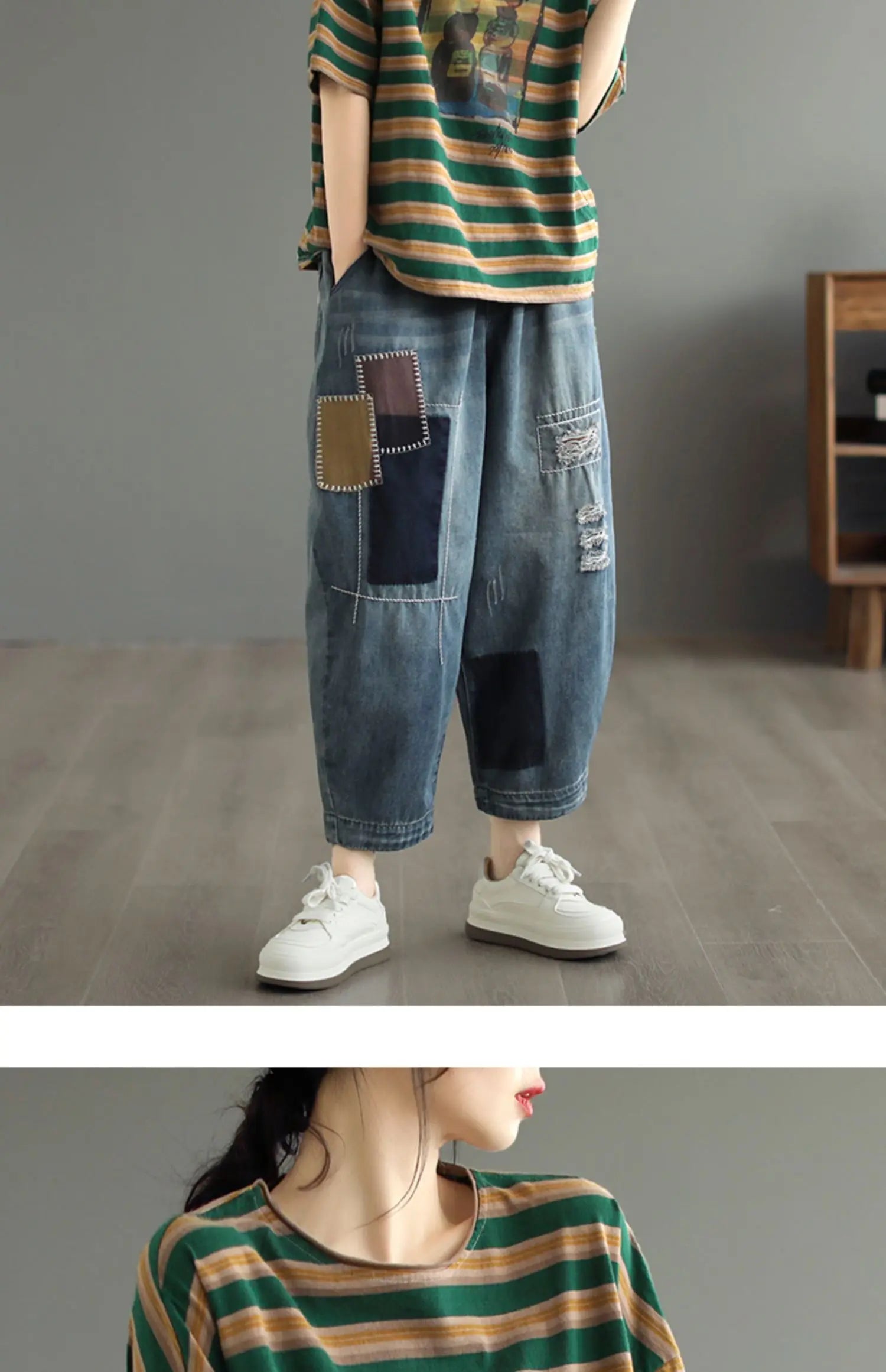 plus Size Women's Cotton T-irt ort Sve Slimming Top Summer Street Sle Printed round Ne Loose Fit Casual Wear