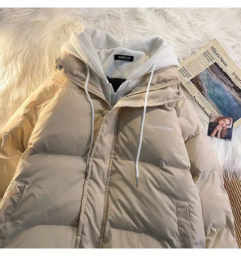 Y2K Multi-functional Fake Two Pocket Zipper Down Jacket Thick Coat Korean Version Winter New Winter Leisure Cotton Clothes Women