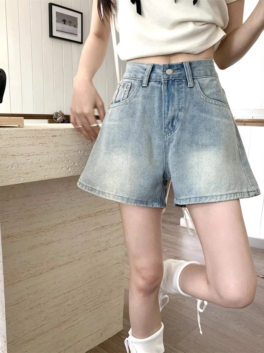 High Waist Straight Leg Jeans Women's plus Size Cover Hip Slimming Wide Leg Pants Summer orts Hot Pants Hong Kong Sle