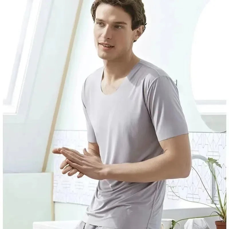 Men's two-piece ice silk pajamas Loungewear men's Plus Size Pajamas Home Set Men's summer thin modal short sleeve pajamas