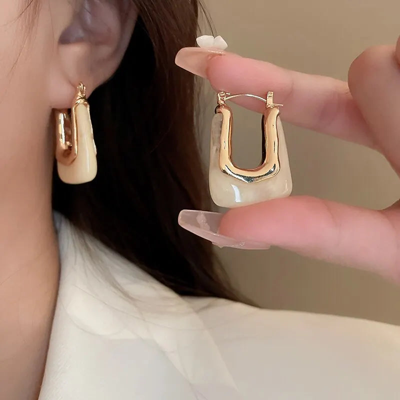 Green Pink Transparent Resin Earrings For Women Girls Geometric Irregular Stud Earrings 2023 New Trendy Ear Jewelry for Party