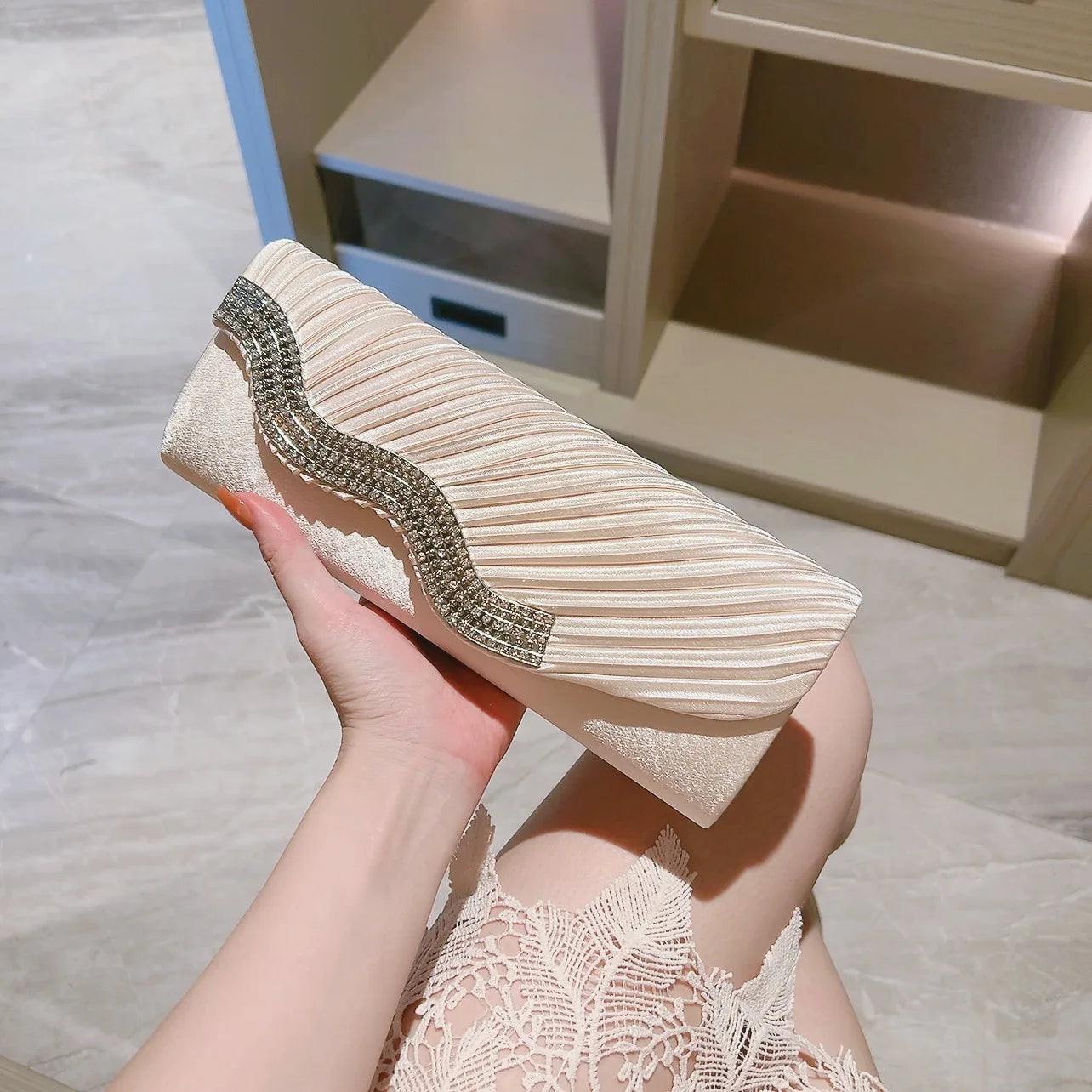 Fashion Shiny Evening Clutch Bag for Women's Wedding Party Banquet Female Crystal Day Long Purse Chain Diamond Shoulder Bag