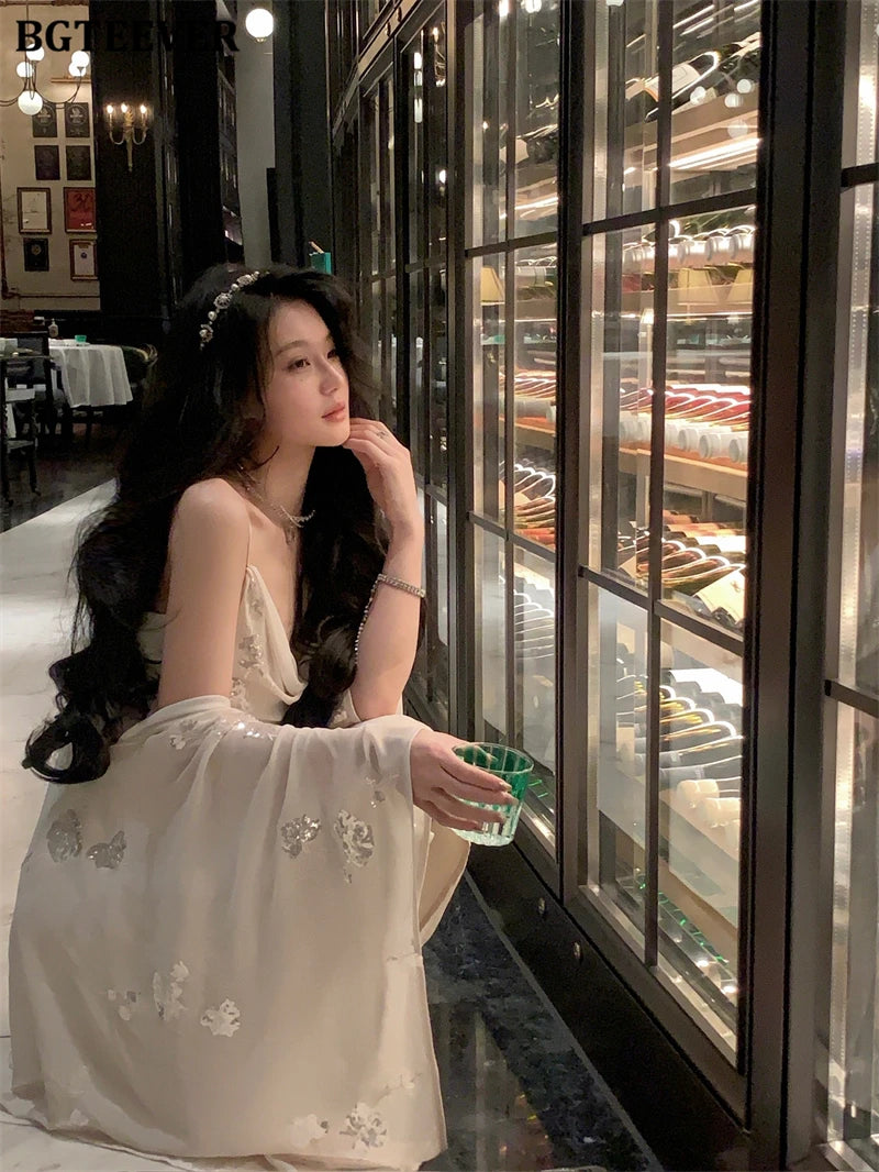 BGTEEVER Autumn Winte Slim OL Embroidery Set Long Sleeve Cardigans & Spaghetti Strap Package Hip Dress Ladies 2 Pieces Set