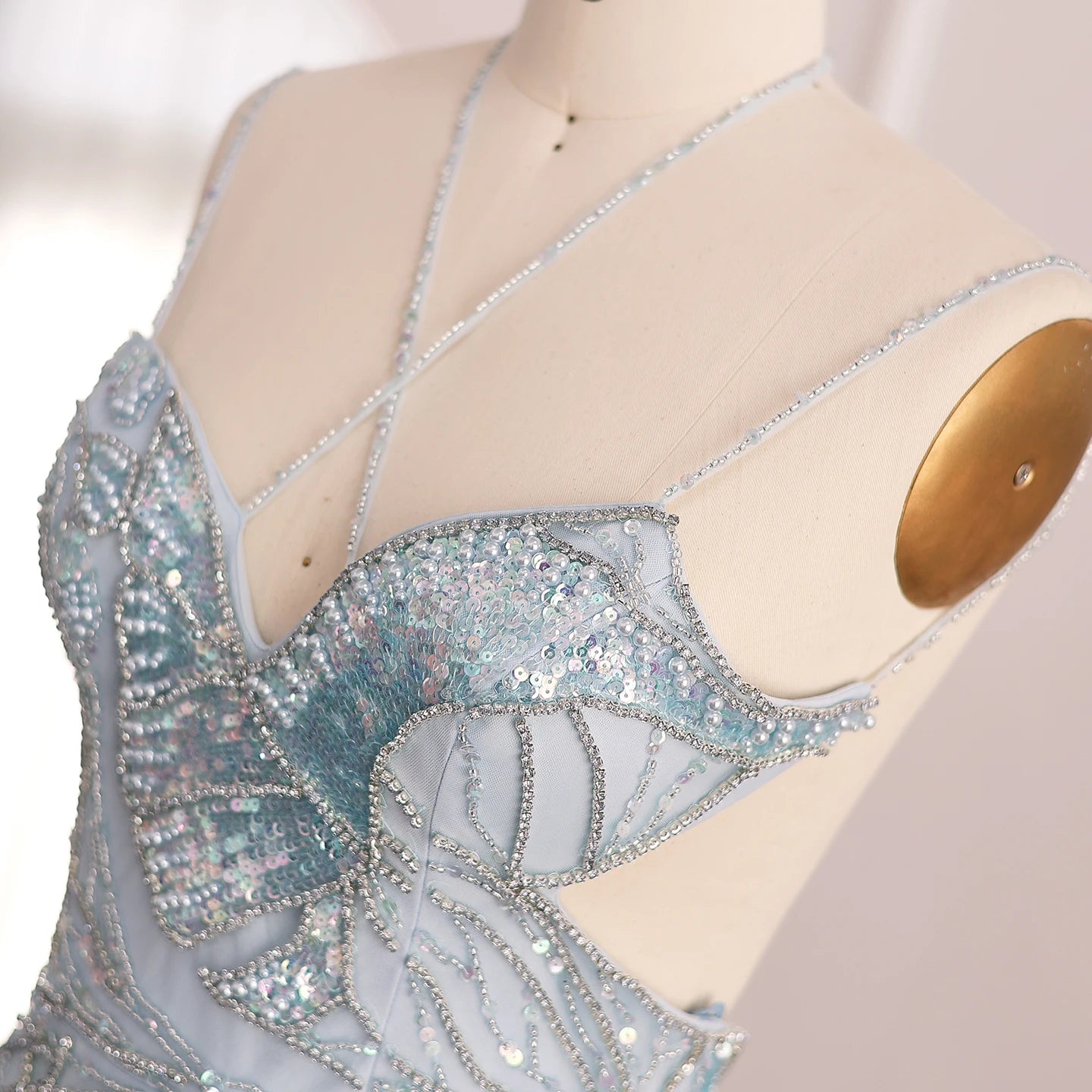 Sharon Said Luxury Mermaid Pink Evening Dresses with Feathers Scarf Straps Dubai Women Blue Wedding Prom Gowns SS478 Customized