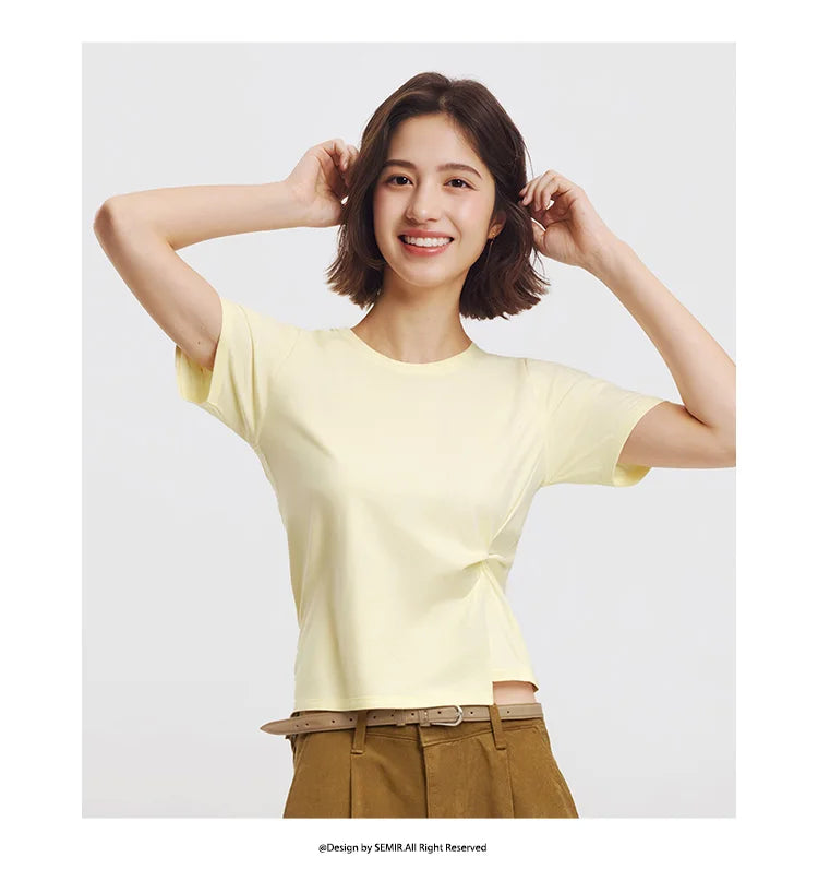 Semir Twist Knot Design Short Sleeve Tee Women Slim Fit 2025 Summer New Fashionable Casual Top