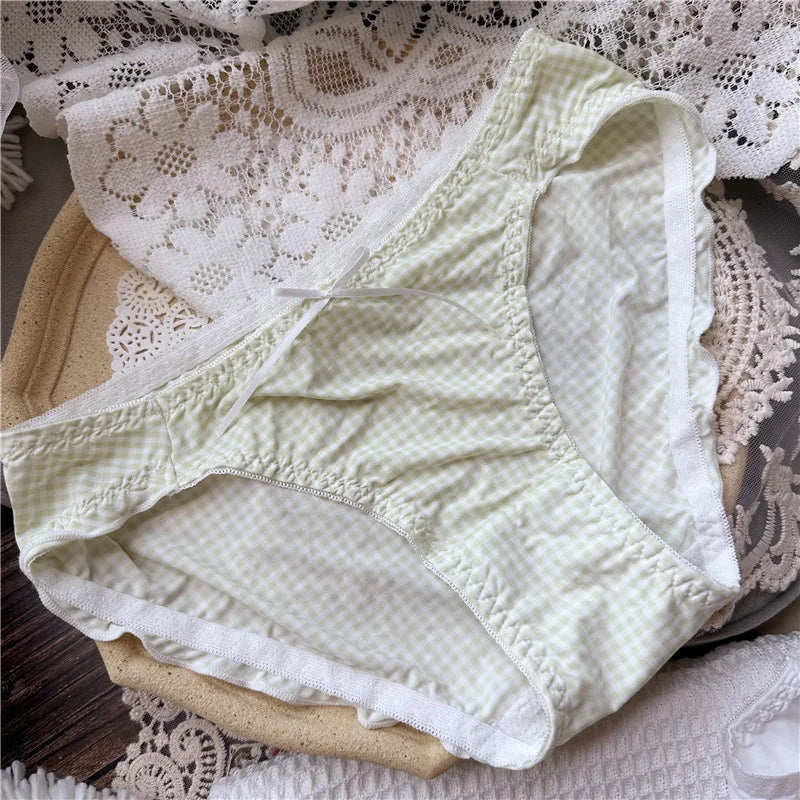 SP&CITY Dot Patterned Ice Silk Cute Women's Panties Ow Waist Cartoon Printed Sweet Plaid Ruffle Underwear Female Seamless Briefs