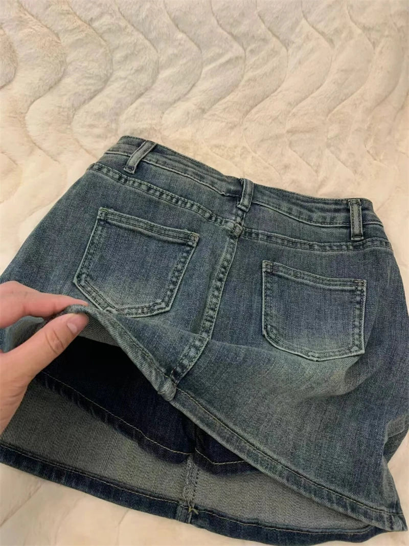 Women's Blue A-Line Skirt Y2k Mini Skirts Korean Harajuku Vintage 90s Aesthetic Shorts Skirt 2000s Fashion Clothes Summer 2024