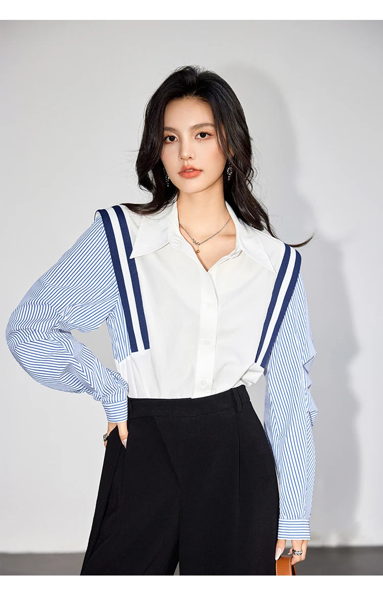 French Elegant Office Lady Shirt Female 2024 Spring Striped Contrasting Color Long-Sleeved Temperament Slim Top Fashion Blouse