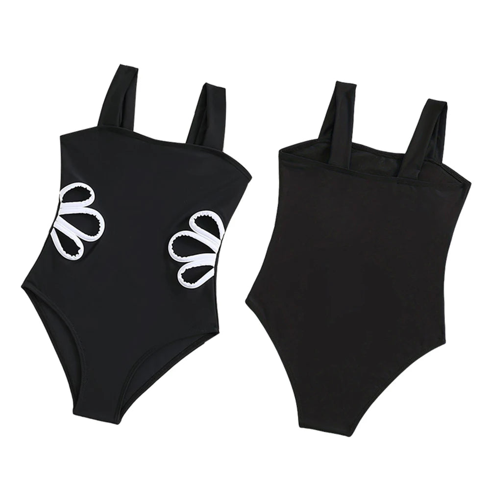 Summer Girls' Swimwear Children's One-Piece Swimsuit with Hollow Design Wide Straps for 8-12Years Older Youngsters Beach Wear