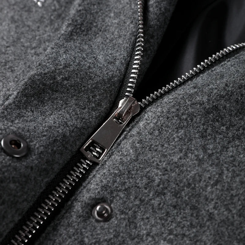 Casual Embroidery Beading Loose Women Coat Lapel Collar Bat Sleeve Solid Wool Blend Jacket 2025 New Lady Luxury Spring Outerwear