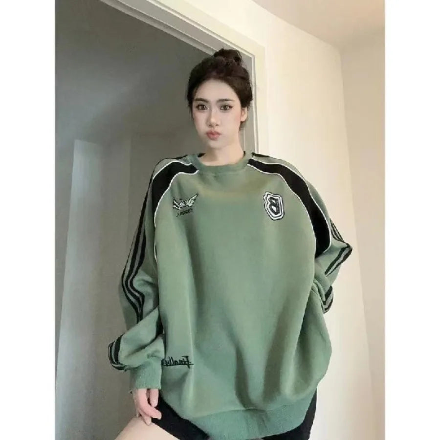 New American Retro Street Brand Color Matching Casual Color Matching Sweater Male Loose Couple Long Sleeve Racing Jacket Female