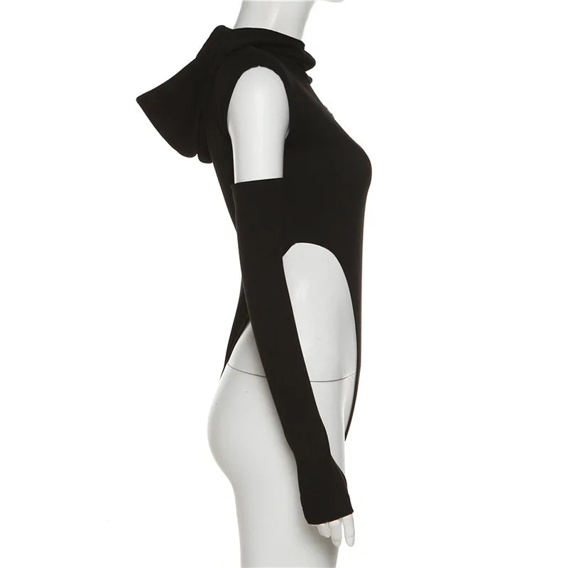 Fashion Solid Color Hooded Bodysuit One Piece Sexy Round Neck Sleeveless Lingerie Sexy Casual Slim Streetwear Festival Outfit