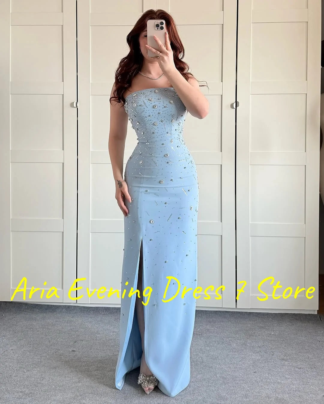 Customized Sexy Jersey Crystal Sequined Evening Dresses Temperament Strapless Sleeveless Celebrity Gowns Custom Size Prom Dress